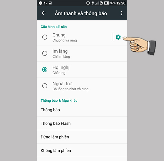 Vào cài đặt